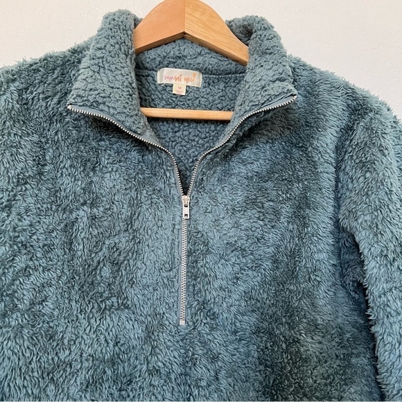 2/$30 Girls Sunset West fuzzy faux shearling teddy zip up jacket.  Teal color. - Picture 4 of 9